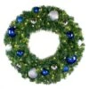 30" Lit LED Warm White Decorated Wreath - Blue And Silver Décor - Bow Option Available -Christmas Designers dw bs led 30 1