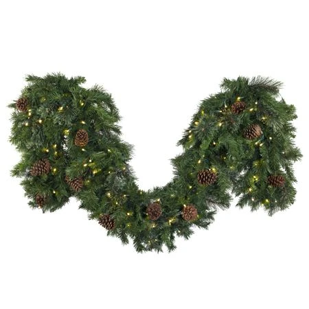 9' X 18" Mixed Pine Garland, Lit 3 9' X 18" Mixed Pine Garland, Lit