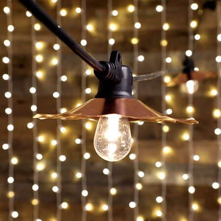 Medium Base Cord - 48' - Black Cord - 36" Spacing With Matte Copper Shade 3 Medium Base Cord - 48' - Black Cord - 36" Spacing With Matte Copper Shade