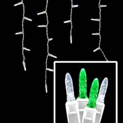 LED Icicle Lights - 70 Light Set - Green & Pure White