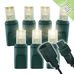 Slow Fade Warm White Wide Angle Conical - 4" Spacing, 70 Bulb, Grn Cord, UL Coaxial RY Plug - Full Wave