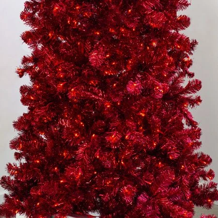 7.5' Indoor LED Shimmer Spruce Tinsel Christmas Tree - Red 5 7.5' Indoor LED Shimmer Spruce Tinsel Christmas Tree - Red - Image 3