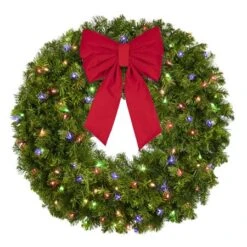36" Lit Multicolor Deluxe Oregon Fir Wreath - Bow Option Available -Christmas Designers w 36 dofl m b vb 12 r