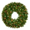36" Lit Pure White And Red Deluxe Oregon Fir Wreath - Bow Option Available -Christmas Designers w 36 dofl pwr 1