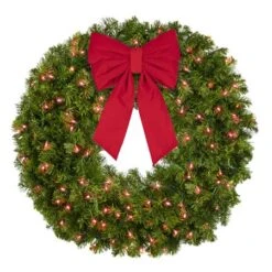 36" Lit Red Deluxe Oregon Fir Wreath - Bow Option Available -Christmas Designers w 36 dofl r b vb 12 r
