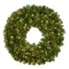 36" Lit Warm White And Red Deluxe Oregon Fir Wreath - Bow Option Available -Christmas Designers w 36 dofl wwr