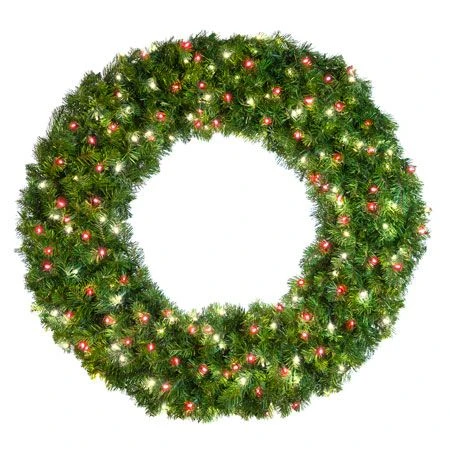 48" Lit Pure White And Red Deluxe Oregon Fir Wreath - Bow Option Available 3 48" Lit Pure White And Red Deluxe Oregon Fir Wreath - Bow Option Available