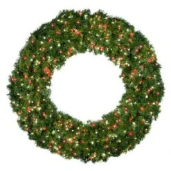 60" Lit Pure White And Red Deluxe Oregon Fir Wreath - Bow Option Available