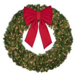 60" Lit Red Deluxe Oregon Fir Wreath - Bow Option Available -Christmas Designers w 60 dofl 6 r b vb 24 r