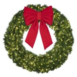 60" Lit Warm White Deluxe Oregon Fir Wreath - Bow Option Available -Christmas Designers w 60 dofl 6 ww b vb 24 r