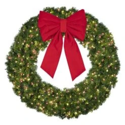 60" Lit Warm White And Red Deluxe Oregon Fir Wreath - Bow Option Available -Christmas Designers w 60 dofl 6 wwr b vb 24 r