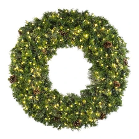60" Lit Warm White Deluxe Mixed Pine Wreath - Bow Option Available 3 60" Lit Warm White Deluxe Mixed Pine Wreath - Bow Option Available