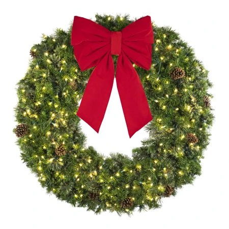 60" Lit Warm White Deluxe Mixed Pine Wreath - Bow Option Available 6 60" Lit Warm White Deluxe Mixed Pine Wreath - Bow Option Available - Image 4