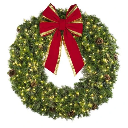 60" Lit Warm White Deluxe Mixed Pine Wreath - Bow Option Available 5 60" Lit Warm White Deluxe Mixed Pine Wreath - Bow Option Available - Image 3