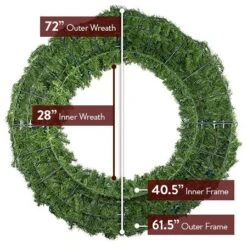 72" Lit Warm White And Red Deluxe Oregon Fir Wreath - Bow Option Available -Christmas Designers w 72 dof 6 back diagram 1 1