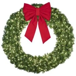 72" Lit Pure White Deluxe Oregon Fir Wreath - Bow Option Available -Christmas Designers w 72 dofl 6 pw b vb 24 r 1