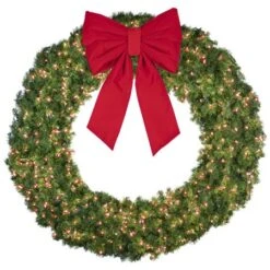 72" Lit Red Deluxe Oregon Fir Wreath - Bow Option Available -Christmas Designers w 72 dofl 6 r b vb 24 r
