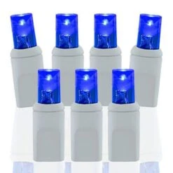 50 Light Blue 5 Mm Wide Angle Conical LED Christmas Lights - White Wire