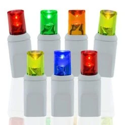 50 Light Multi 5 Mm Wide Angle Conical LED Christmas Lights - White Wire